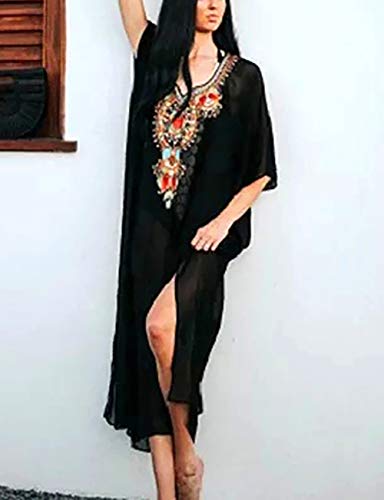 Bsubseach Chiffon Print Shirt Dress Beach Cover Up Loose Turn Down Collar Long Sleeve Bikini Kaftan Cover Ups for Swimwear Women