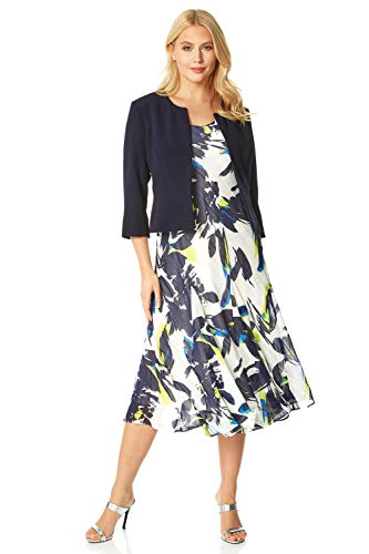 Roman Originals Cropped Bolero Jacket Shrug for Women UK Ladies Jacquard Tailored Fitted Blazer Round Collar Smart Work Formal Evening Wedding Guests Short 2 Pockets