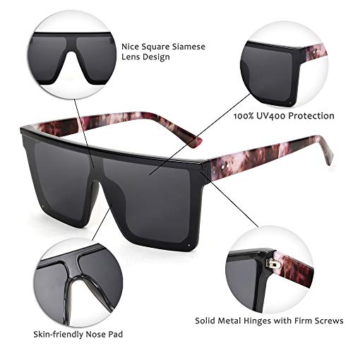 FEISEDY Oversized Flat Top Shield Sunglasses for Women Square Sunglasses Mens UV400 Protection Mirror Rimless Shades