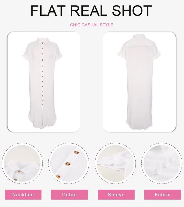 Dokotoo Womens Casual Short Sleeve Side Split Button Down Long Kimonos Cardigans Swimsuit Cover Ups