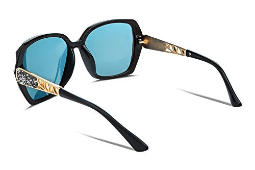FEISEDY Oversized Polarised Square Sunglasses Sparkling Composite Large Frame Ladies Sunglasses Classic Womens Sunglasses