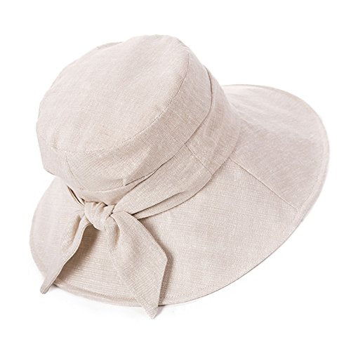Comhats Ladies Sun Hat Foldable UPF 50 Wide Brim with Neck Protection Summer Spring UV Cotton Safari Gardening Walking Hat with Chin Strap Beige Small