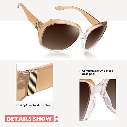 CGID Sunglasses Womens Ladies Polarised Retro Designer Sun Glasses Brown Big Frame Oversized Shades UV Protection Goggles