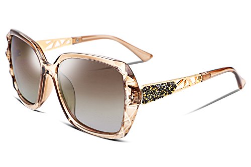 FEISEDY Oversized Polarised Square Sunglasses Sparkling Composite Large Frame Ladies Sunglasses Classic Womens Sunglasses