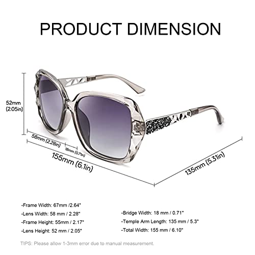 FEISEDY Oversized Polarised Square Sunglasses Sparkling Composite Large Frame Ladies Sunglasses Classic Womens Sunglasses