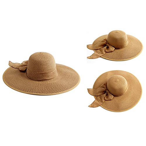 Lanzom Womens 5.5 Inches Wide Brim Straw Hat Floppy Foldable Roll up Cap Beach Sun Hat