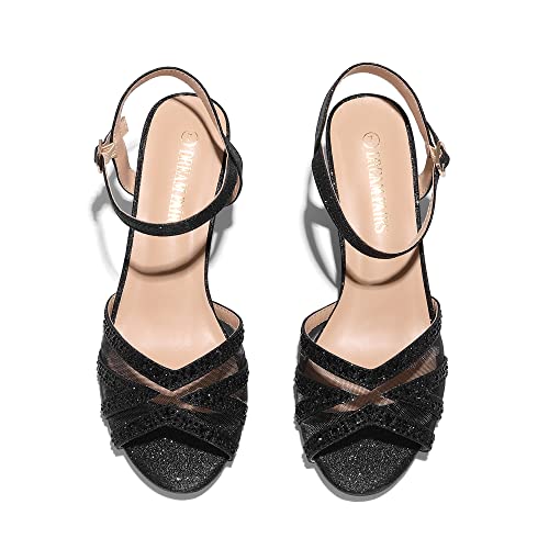 DREAM PAIRS Women's Heels Sandals Ankle Strap Peep Toe Low Kitten Dress Wedding Shoes