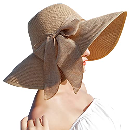 Lanzom Womens 5.5 Inches Wide Brim Straw Hat Floppy Foldable Roll up Cap Beach Sun Hat