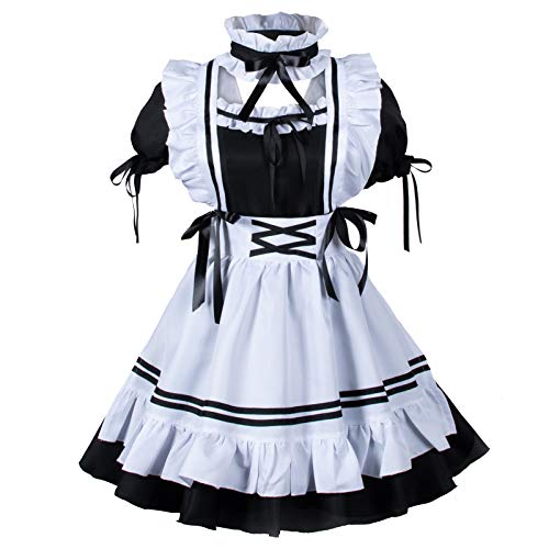 Wannsee Anime French Maid Apron Lolita Fancy Dress Cosplay Costume Furry Cat Ear Gloves Socks Set