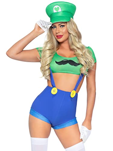 Leg Avenue Women's 3 Pc Sexy Gamer Babe Costume with Crop Top, Suspender Shorts