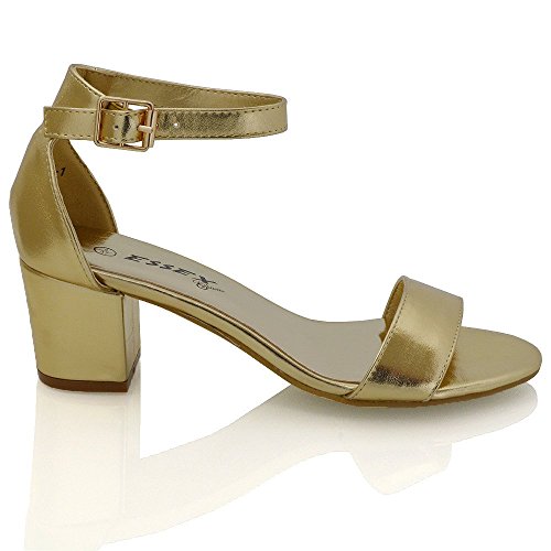 Womens Low Mid Heel Block Peep Toe Ladies Ankle Strap Party Strappy Sandals Shoes