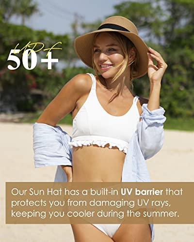 FURTALK Womens Beach Sun Straw Hat UV UPF50 Travel Foldable Brim Summer UV Hat
