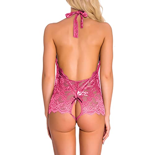Bodysuit for Women Sexy Lingerie for Women Naughty Set for Sex Lace Teddy One Piece Lingerie Plus Size Babydolls Sexy Lingerie Christmas Deep V Halter Lingerie Roleplay Lingerie Set