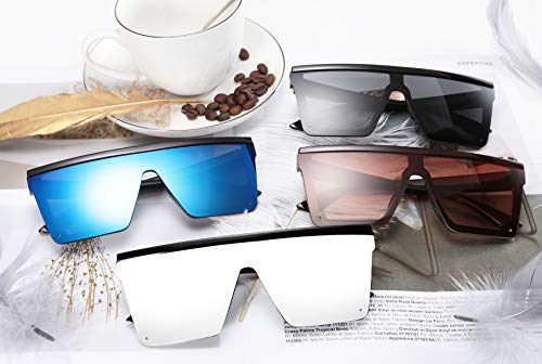 FEISEDY Oversized Flat Top Shield Sunglasses for Women Square Sunglasses Mens UV400 Protection Mirror Rimless Shades