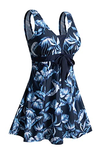 ECUPPER Womens Plus Size Skirted Swimsuit Floral Printed Swimwear Padded Swim Suit Dress with Boy Shorts