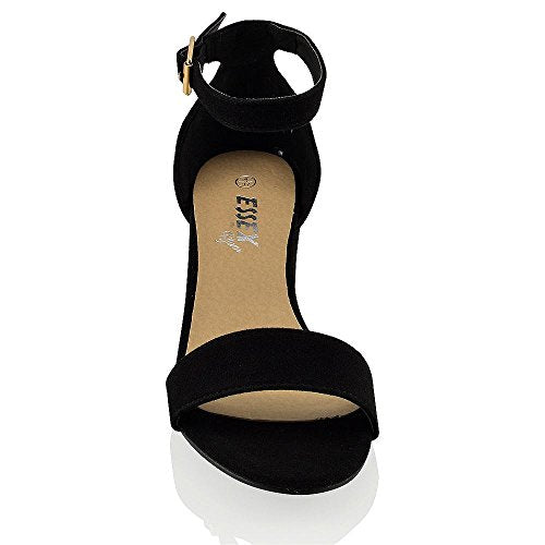 Womens Low Mid Heel Block Peep Toe Ladies Ankle Strap Party Strappy Sandals Shoes