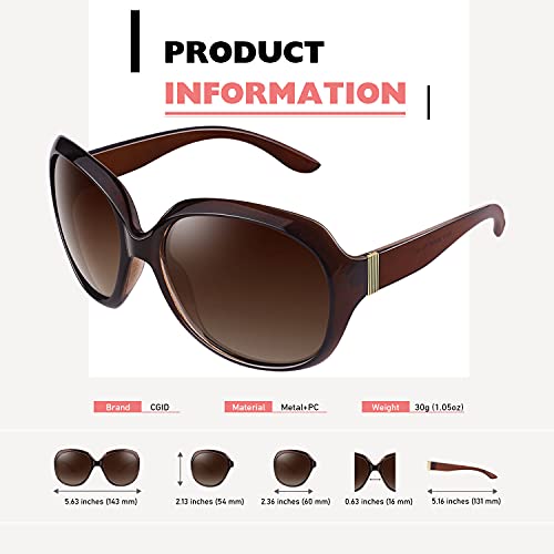 CGID Sunglasses Womens Ladies Polarised Retro Designer Sun Glasses Brown Big Frame Oversized Shades UV Protection Goggles