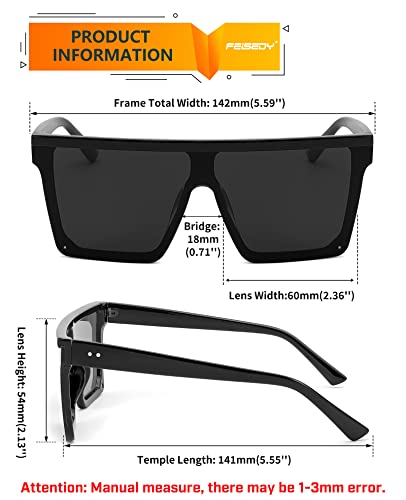 FEISEDY Oversized Flat Top Shield Sunglasses for Women Square Sunglasses Mens UV400 Protection Mirror Rimless Shades