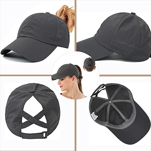 Womens Criss Cross Ponytail Baseball Cap,High Messy Bun Ponycap Quick Drying Mesh Outdoor Sports Hat with Ponytail Hole Adjustable Travel Summer Hat