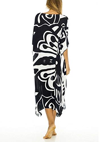 Bsubseach Chiffon Print Shirt Dress Beach Cover Up Loose Turn Down Collar Long Sleeve Bikini Kaftan Cover Ups for Swimwear Women