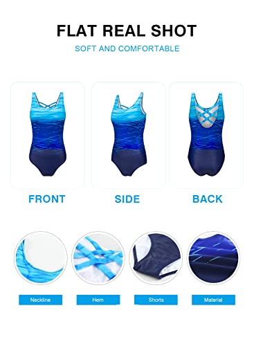 Aleumdr Ladies Gradient Color Block Printed Soft Cup Swimming Suits Sleeveless One Piece Swimming Costume for Women