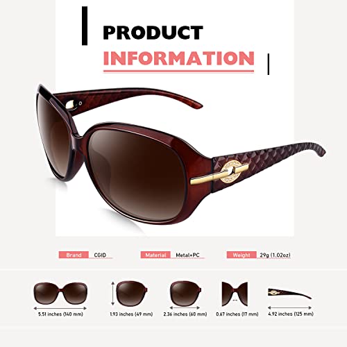 CGID Sunglasses Womens Ladies Polarised Retro Designer Sun Glasses Brown Big Frame Oversized Shades UV Protection Goggles