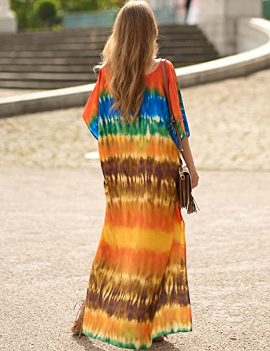 Bsubseach Green Snake Print Loose Kaftan Dress Plus Size Beach Cover Up Half Sleeve Caftan Maxi Dress for Women