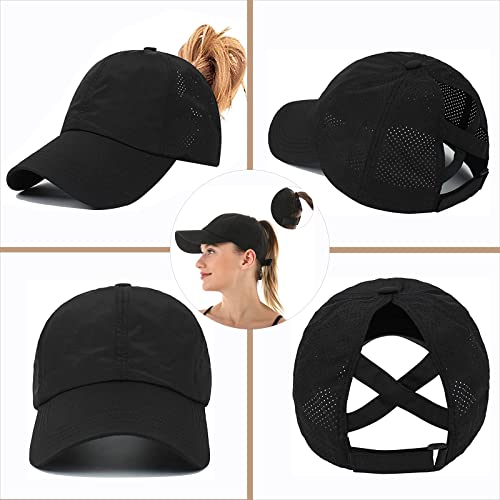 Womens Criss Cross Ponytail Baseball Cap,High Messy Bun Ponycap Quick Drying Mesh Outdoor Sports Hat with Ponytail Hole Adjustable Travel Summer Hat