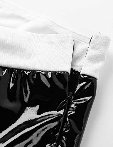 FEESHOW Womens Naughty Halloween Nun Cosplay Lingeries Outfit Sexy Wet Look Faux Leather Costumes