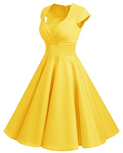 bbonlinedress Women's 50s 60s A Line Rockabilly Dress Cap Sleeve Vintage Swing Party Dress Blush