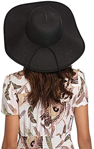 Lanzom Womens 5.5 Inches Wide Brim Straw Hat Floppy Foldable Roll up Cap Beach Sun Hat
