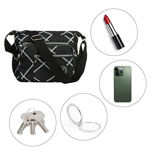 Womens Multi Pocket Casual Canvas Crossbody Bag Travel Purse Messenger Handbag for Shopping Hiking Daily Use
