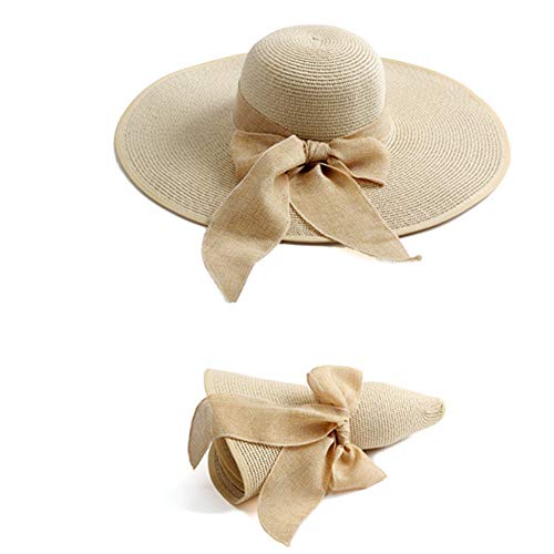 Lanzom Womens 5.5 Inches Wide Brim Straw Hat Floppy Foldable Roll up Cap Beach Sun Hat