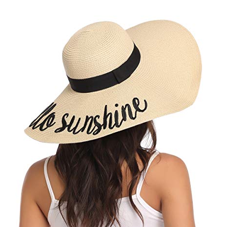 Lanzom Womens 5.5 Inches Wide Brim Straw Hat Floppy Foldable Roll up Cap Beach Sun Hat
