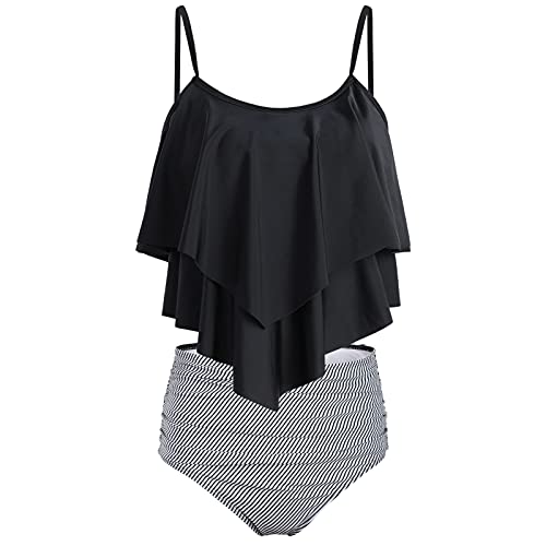 Genfien Swimsuit for Women Two Piece Bathing Suits Ruffled Flounce Top with High Waisted Bottom Bikini Set