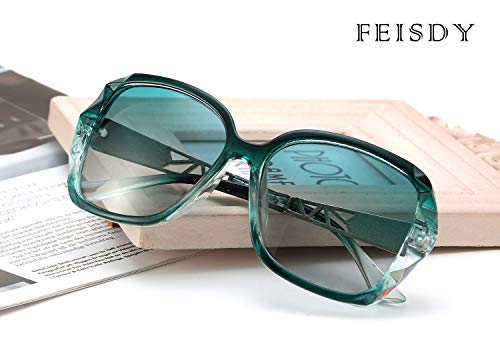FEISEDY Oversized Polarised Square Sunglasses Sparkling Composite Large Frame Ladies Sunglasses Classic Womens Sunglasses