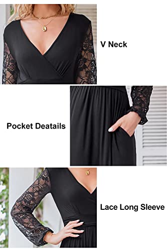 OUGES Women's Summer Casual V Neck Short Sleeve Floral Pattern Wrap Ladies Maxi Long Dress with Pockets