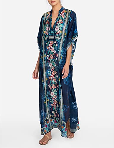 Bsubseach Green Snake Print Loose Kaftan Dress Plus Size Beach Cover Up Half Sleeve Caftan Maxi Dress for Women