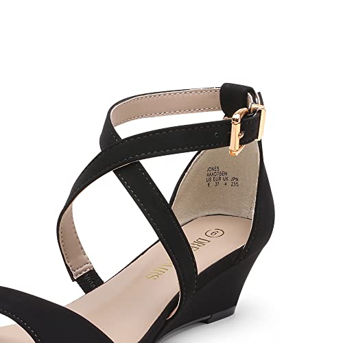 DREAM PAIRS Women's Elastica Ankle Strap Sandals Low Wedge Open Toe Party Sandals Jones