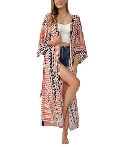 Women Swimsuit Cover Up Bathing Suit Kimono Long Beach Dress Floral Lace Bikini Swim Coverup Sun Protection Clothing