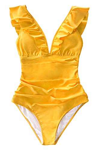 CUPSHE Women One Piece Swimsuit Ruffled Lace Up Beach Swimwear Tummy Control Swimming Costume Bathing Suit