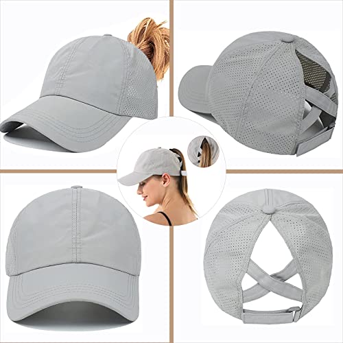 Womens Criss Cross Ponytail Baseball Cap,High Messy Bun Ponycap Quick Drying Mesh Outdoor Sports Hat with Ponytail Hole Adjustable Travel Summer Hat