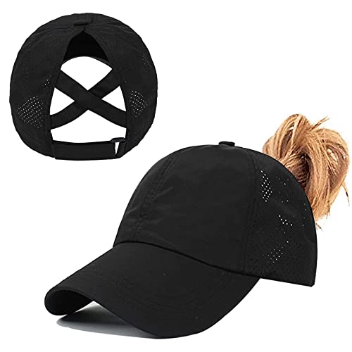 Womens Criss Cross Ponytail Baseball Cap,High Messy Bun Ponycap Quick Drying Mesh Outdoor Sports Hat with Ponytail Hole Adjustable Travel Summer Hat