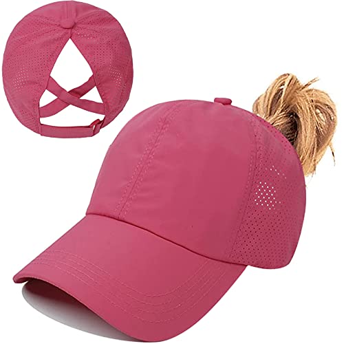 Womens Criss Cross Ponytail Baseball Cap,High Messy Bun Ponycap Quick Drying Mesh Outdoor Sports Hat with Ponytail Hole Adjustable Travel Summer Hat