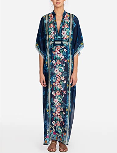 Bsubseach Green Snake Print Loose Kaftan Dress Plus Size Beach Cover Up Half Sleeve Caftan Maxi Dress for Women