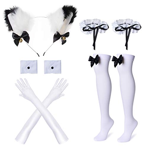 Wannsee Anime French Maid Apron Lolita Fancy Dress Cosplay Costume Furry Cat Ear Gloves Socks Set