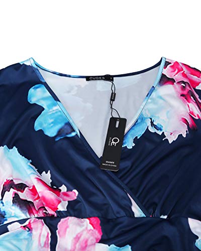 OUGES Women's Summer Casual V Neck Short Sleeve Floral Pattern Wrap Ladies Maxi Long Dress with Pockets
