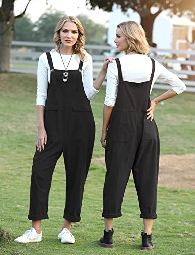 YESNO Women's Dungarees Loose Casual Plus Size Lightweight Sleeveless Overall Long Jumpsuit Playsuit Trousers Pants Dungarees