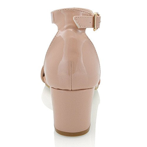 Womens Low Mid Heel Block Peep Toe Ladies Ankle Strap Party Strappy Sandals Shoes