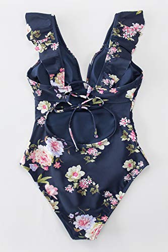 CUPSHE Women One Piece Swimsuit Ruffled Lace Up Beach Swimwear Tummy Control Swimming Costume Bathing Suit